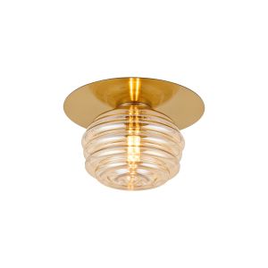 Corte 21cm Round 1 Light Flush With 160mm Glass, Brass/Amber