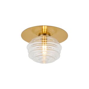 Corte 21cm Round 1 Light Flush With 160mm Glass, Brass/Clear