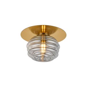 Corte 21cm Round 1 Light Flush With 160mm Glass, Brass/Smoke