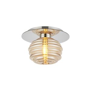 Corte 21cm Round 1 Light Flush With 160mm Glass, Polished Nickel/Amber