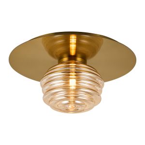 Corte 35cm Round 1 Light Flush With 180mm Glass, Brass/Amber