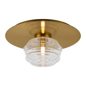 Corte 35cm Round 1 Light Flush With 180mm Glass, Brass/Clear