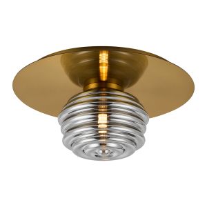 Corte 35cm Round 1 Light Flush With 180mm Glass, Brass/Smoke