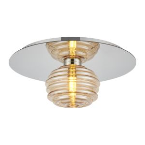 Corte 35cm Round 1 Light Flush With 180mm Glass, Polished Nickel/Amber