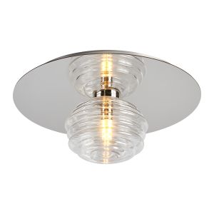 Corte 35cm Round 1 Light Flush With 180mm Glass, Polished Nickel/Clear