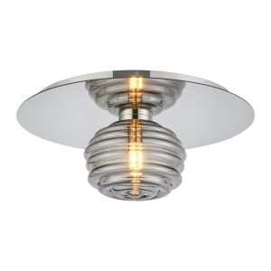 Corte 35cm Round 1 Light Flush With 180mm Glass, Polished Nickel/Smoke