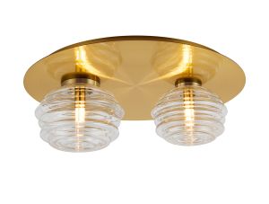 Corte 45cm Round 2 Light Flush With 160mm & 180mm Glass, Brass/Clear