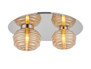 Corte 45cm Round 2 Light Flush With 160mm & 180mm Glass, Polished Nickel/Amber