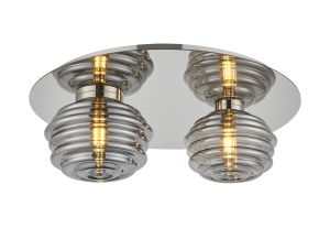 Corte 45cm Round 2 Light Flush With 160mm & 180mm Glass, Polished Nickel/Smoke