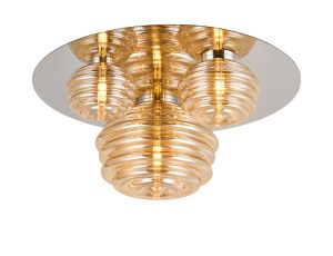 Corte 60cm Round 3 Light Flush With 160mm, 180mm & 280mm Glass, Polished Nickel/Amber