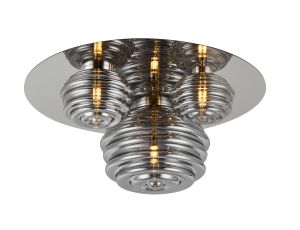 Corte 60cm Round 3 Light Flush With 160mm, 180mm & 280mm Glass, Polished Nickel/Smoke