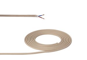 Cavo 1m Ivory Braided 2 Core 0.75mm Cable VDE Approved (qty ordered will be supplied as one continuous length)