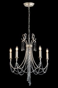 Celine 56cm Pendant Chandelier 5 Light E14 Aged Silver/Clear Crystal