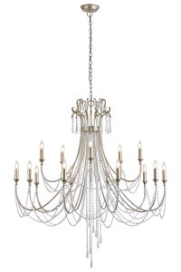 Celine 122cm Pendant Chandelier 15 Light E14 Aged Silver/Clear Crystal