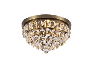 Coniston 40cm Flush Ceiling, 3 Light E14, Antique Brass/Crystal