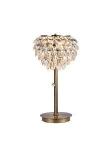 Coniston Crystal Table Lamp, 2 Light E14, Antique Brass