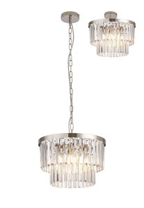 Cosette 40cm Pendant/Semi Flush, 4 Light E14, Polished Nickel/Clear Crystal