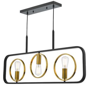 Ryota 3 Light E27 Satin Black Adjustable Linear Pendant With Antique Gold Detail