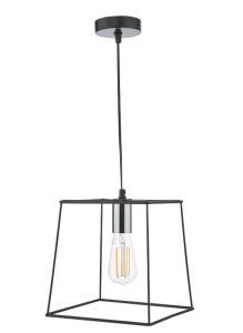 Tower 1 Light E27 Matt Black With Polished Chrome Adjustable Wire Frame Box Pendant