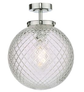 Wayne 1 Light E27 Polished Chrome IP44 Surface Mounted Ceiling Light With Textured Glass Shade