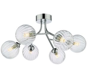 Yiska 6 Light G9 Polished Chrome Semi Flush Ceiling Light With Ribbed Glass Shades