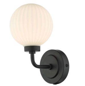 Alrik 1 Light G9 Matt Black IP44 Wall Light With Opal Glass Shade