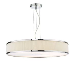 Alvaro 6 Light E27 Polished Chrome Single Adjustable Pendant C/W Ivory Shade