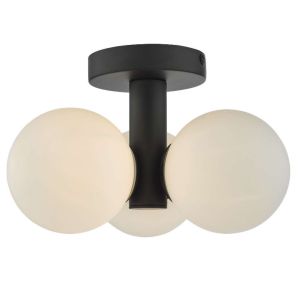 Blake 3 Light G9 Matt Black Semi Flush Ceiling Light With Opal Glass Shades