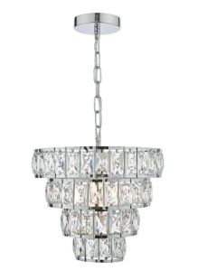 Cerys 1 Light E27 Polished Chrome Adjustable 4 Tier Pendant With Crystal Detail