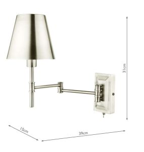 Kensington 1 Light E14 Polished Nickel Swing Arm Wall Light C/W Shade