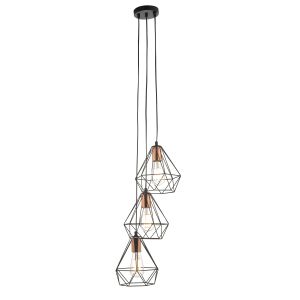 Deyon 3 Light E27 Black & Copper Adjustable Cluster Pendant