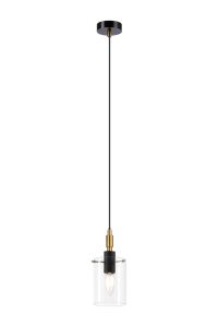 Rada 10cm 1.5m Single Pendant With 10x13.5cm Cylinder Glass, 1 Light E14, IP44, Black/Brass Gold/Clear