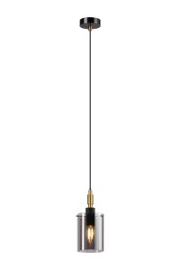 Rada 10cm 1.5m Single Pendant With 10x13.5cm Cylinder Glass, 1 Light E14, IP44, Black/Brass Gold/Smoke