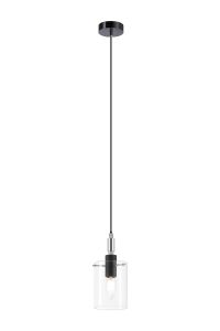 Rada 10cm 1.5m Single Pendant With 10x13.5cm Cylinder Glass, 1 Light E14, IP44, Black/Polished Chrome/Clear