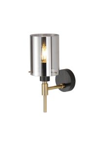 Rada Wall Lamp With 10x13.5cm Cylinder Glass, 1 Light E14, IP44, Black/Brass Gold/Smoke