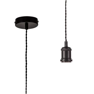 Dreifa 10cm 1.5m Suspension Kit 1 Light Matt Black/Black Twisted Cable, E27 Max 20W, c/w Ceiling Bracket (Maximum Load 1.5kg)