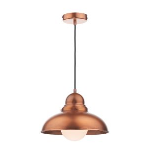 Dynamo 1 Light E27 Antique Copper Adjustable Pendant C/W Opal White Glass Shade