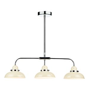 Dynamo 3 Light E14 Cream Adjustable Linear Bar Pendant With Polished Chrome Detail