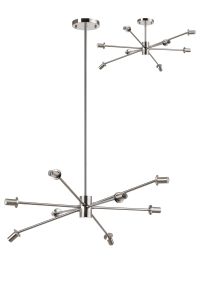 Eldia 83cm Satin Nickel 8 Light E14 Fixed Multi Height Pendant/Semi Flush Round (FRAME ONLY), Suitable For A Vast Selection Of Glass Shades