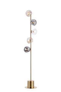 Eldia Floor Lamp With Double Cut Glass, 5 x E14, Antique Gold/Cognac/Clear/Smoke