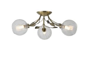 Elm 52.5cm Semi Ceiling, 3 Light G9, Antique Brass/Clear Glass