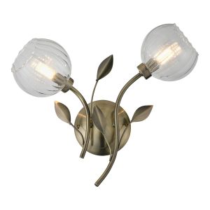 Elm Wall Light, 2 Light G9, Antique Brass/Clear Glass