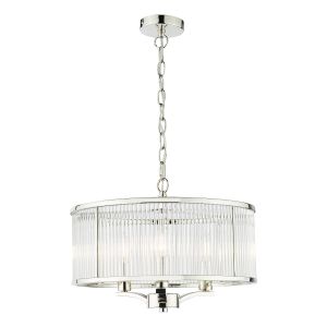 Eveyln 3 Light E14 Polished Nickel Adjustable Pendant C/W Glass Rods