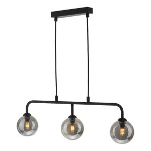 Feya 3 Light G9 Black Adjustable Linear Bar Pendant C/W Smoked Glass Shade