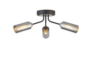 Vico 43.6cm Ceiling, 3 Light G9, Anthracite/Satin Nickel/Smoked Glass