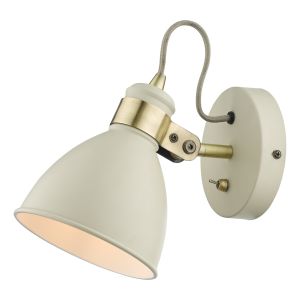 Frederick 1 Light E14 Cream With Antique Brass Metalwork Adjustable Wall Spotlight With Toggle Switch