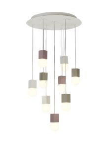 Galaxia 60cm Pendant Square, 9 Light E27, White / Grey / Red Cement, White Base & Cable