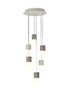 Galaxia 44cm Pendant Square, 6 Light E27, White / Grey / Red Cement, White Base & Cable