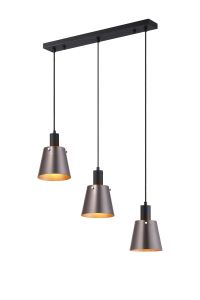 Tera Linear Pendant With 16cm x 14cm Shade, 3 Light E27, Sand Black/Brown/Copper Metal Shade