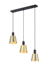 Tera Linear Pendant With 16cm x 14cm Shade, 3 Light E27, Sand Black/Brass/Gold Metal Shade